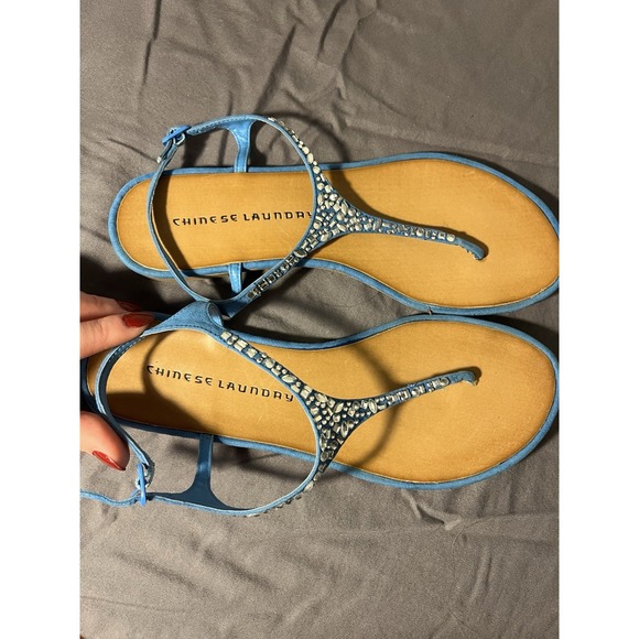Women's 9 Chinese Laundry Blue Bedazzled Sandals - Picture 6 of 8
